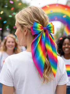 2-Pack Large Gradient Rainbow Ribbon Hair Clips for Women, Sweet Bow Hair Accessories, Festive and Party Wear, Half-Up Hair Fixation Clips for Daily Use and Celebrations, Rainbow Hair Clip for Hair Decoration