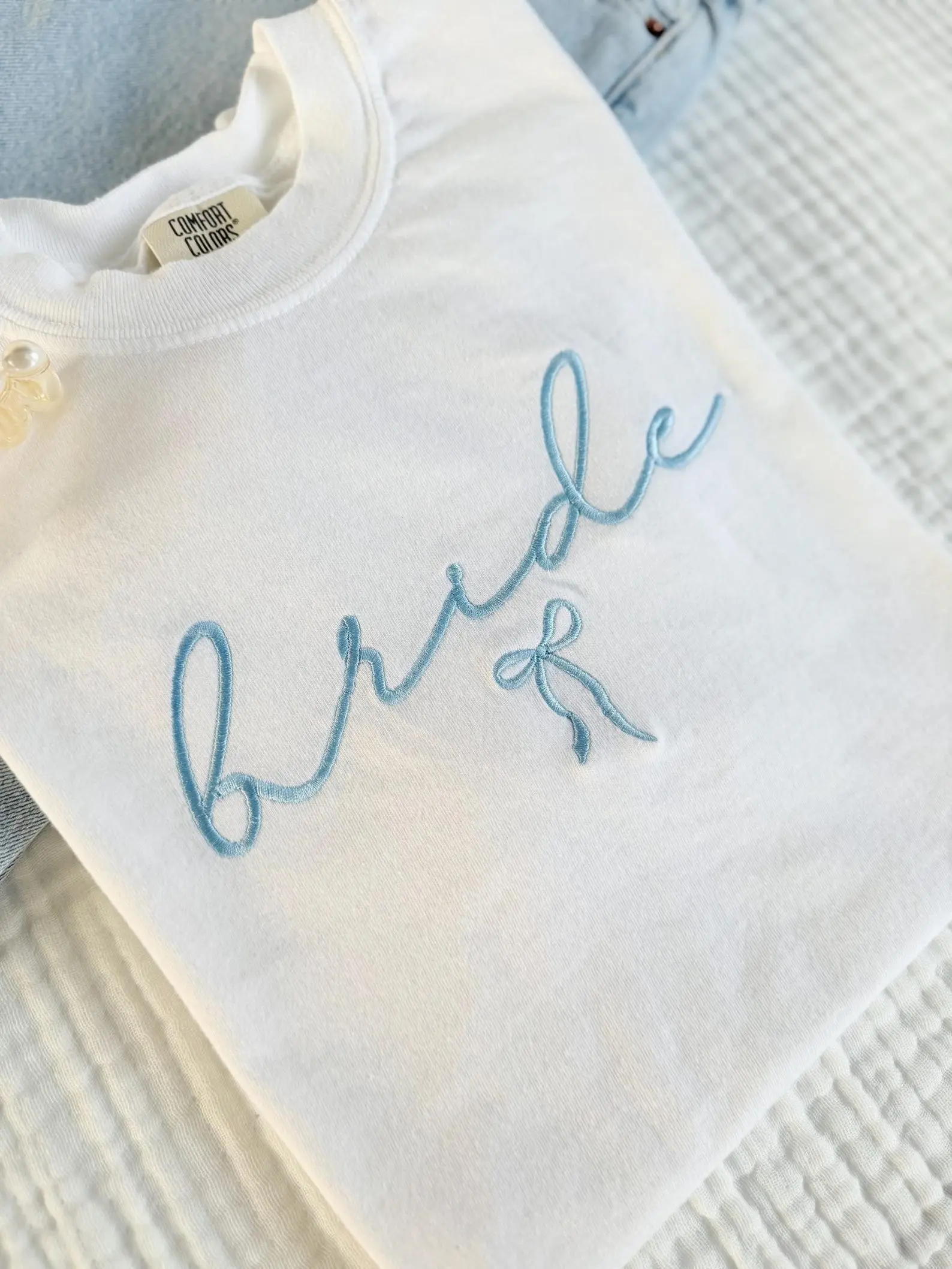 Comfort Colors, Embroidered Bride Shirt, Coquette Bachelorette Party, Bride To Be Shirt, Engagement Gift, Fiance Gift