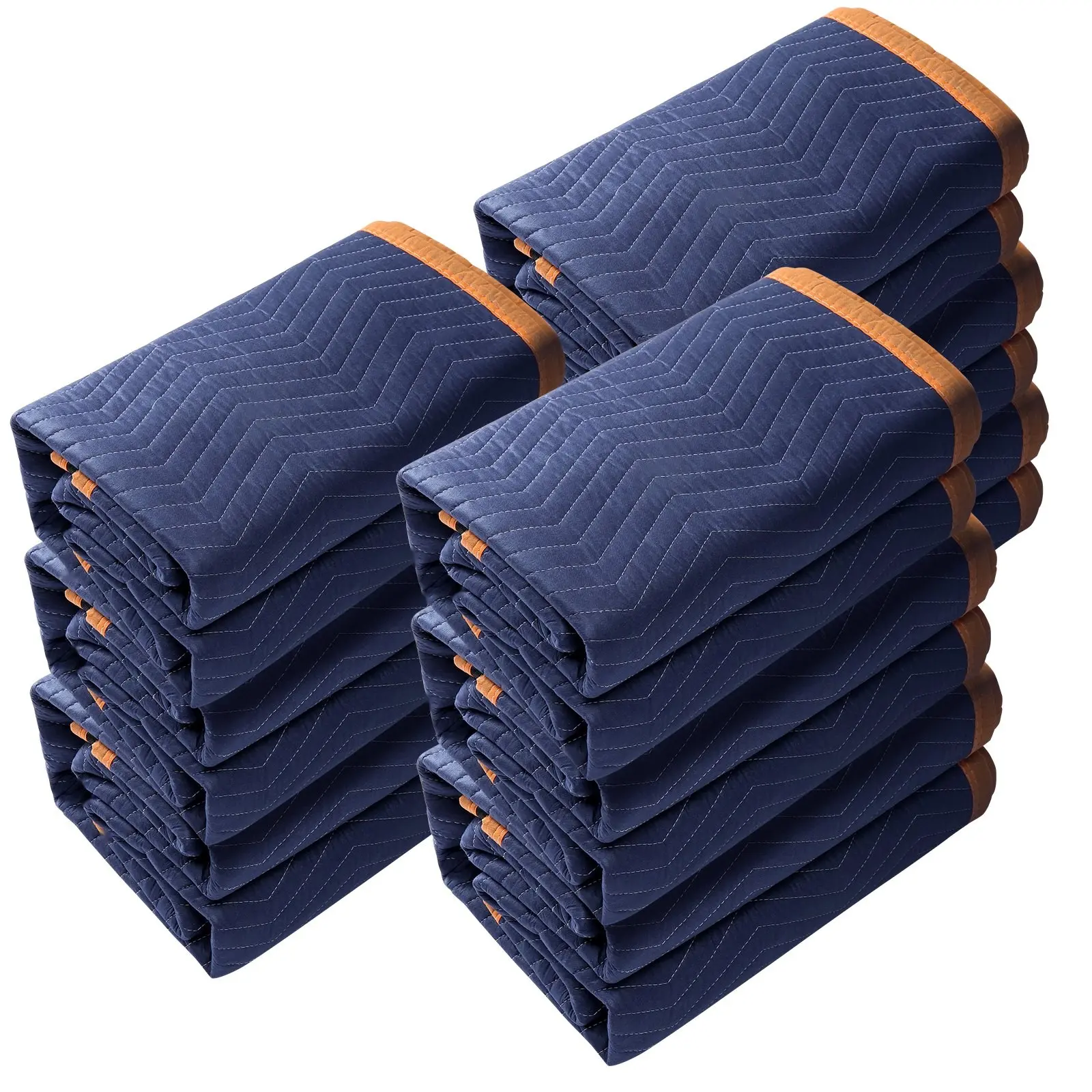 Moving Blankets 80" x 72", 65 Lbs Per Dozen, 12-Pack Heavy-Duty Non-Woven and Recycled Cotton Packing Blankets for Furniture, Floors, and Appliance Protection, Professional Mover Pads, Blue and Orange