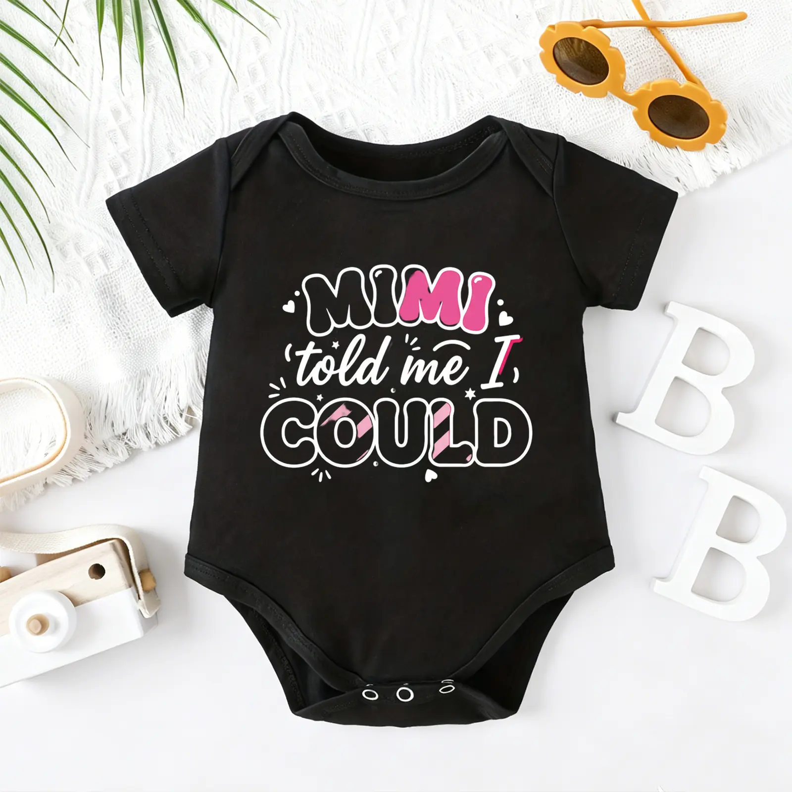 2026 Newborn Mimi Told Me I Could Baby Bodysuit, 100% Cotton Soft Short Sleeve Romper for All Seasons Funny Casual Onesie for Baby Boys & Girls – Perfect for Indoor & Outdoor Wear (0-2T) Baby Gift Outfit