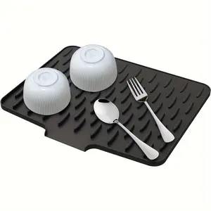 Diatomite/Silicone Drain Mat - Heavy-Duty Non-Slip Sink & Countertop, 15.75x12.6inch Heat-Resistant Drainage Board, Easy-Clean Kitchen Mat for Dishwasher, Refrigerator, Sinks (Compatible with Diatomite Gel) -