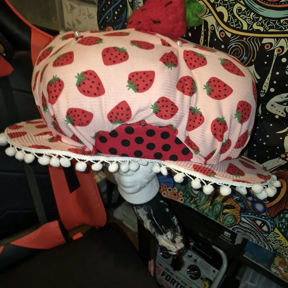 Strawberry pattern Festive hat, handmade festival, cosplay, party hat. One size fits most