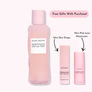 Glow Recipe Glass Skin Toner Bundle, Watermelon Glow PHA + BHA Pore-Tight Toner, Niacinamide Dew Drops, Pink Juice Moisturizer, Exfoliating, Hydrating Skincare Bundle
