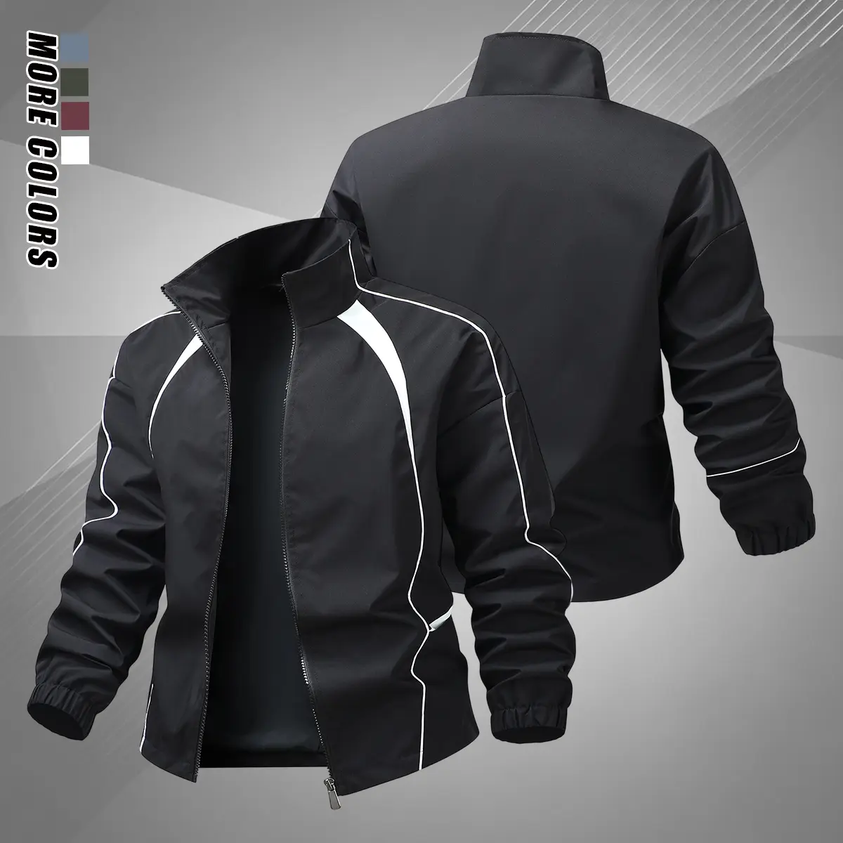Men's Lightweight Windproof Jacket with Stand-Up Collar and Zippered Pockets, Regular Fit - Spring/Autumn Sports, Running, Casual Outerwear, Mountain Bike Cycling Jersey, Non-Stretch Fabric Sport Jacket, Sporty Style Design