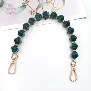 Emerald Green Acrylic Octagonal Bead Chain - Light Gold Buckle Purse Replacement Handle, Stylish Accessories for Camping & Hiking Picnic Bag DIY, Phone Case Charm Wristlet Keychain Accessory