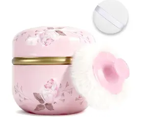SHIMIDO Body Powder Puff and Container, 3.15" Portable Empty Body Powder Container for Baby Women's Loose Dusting Powder, Powder Case Box with Lids for Bath, Travel and Home Use (Old time)