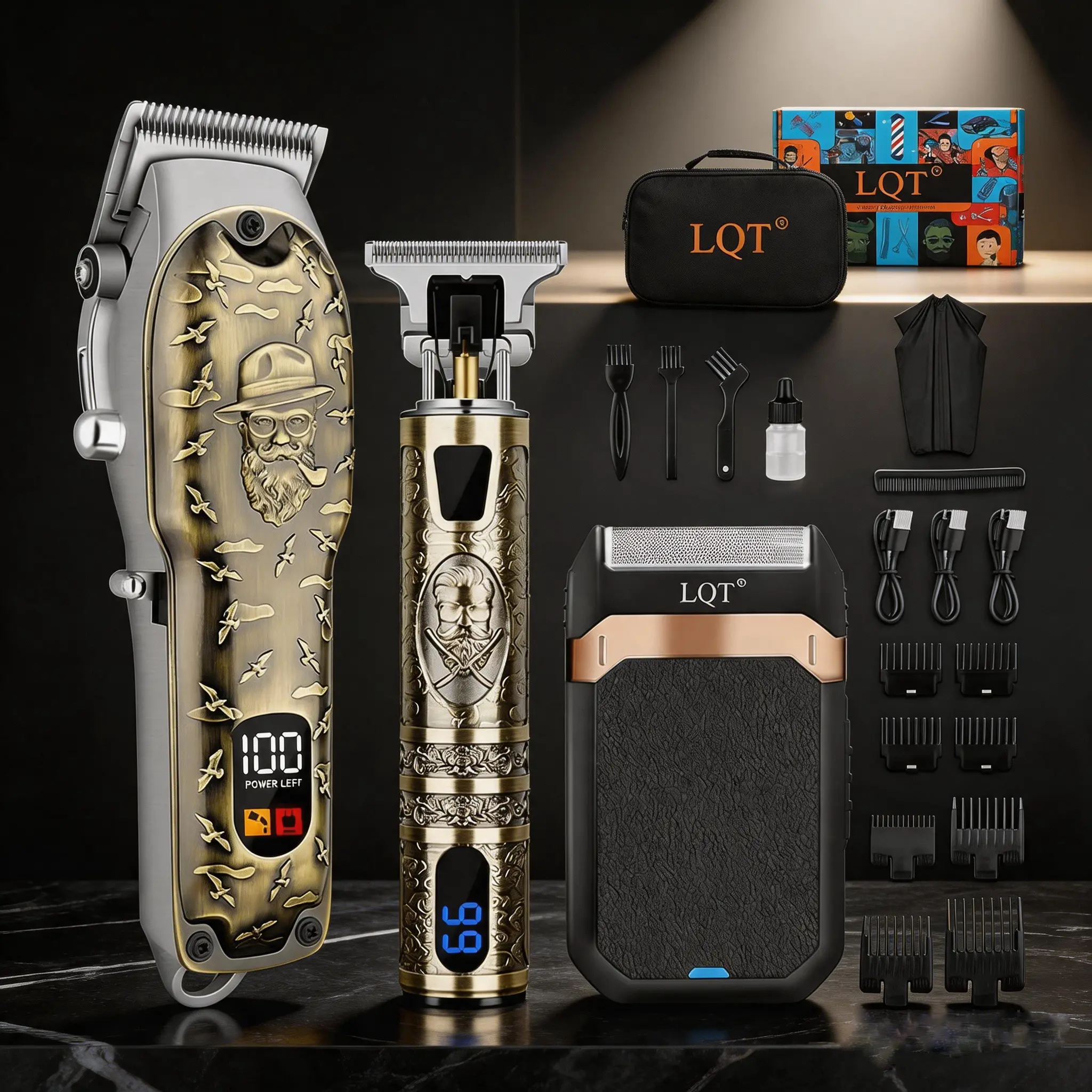 Wireless men's hair clipper set, detailed trimming, hair cutting device with LED display, men's trimmer, beard trimmer, men's hair clipper, electric shaver, hairdressing and beauty tool kit, holiday gift for him, Father's Day gift