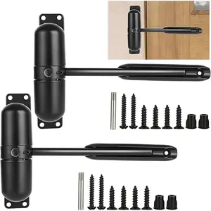 2 Pack 4-1/4 Inch Automatic Safety Spring Door Closers, Adjustable Auto Closing Door Hinge for Residential, Convert Hinged Doors to Self-Closing, Black