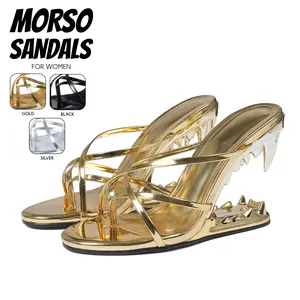 Morso Sandals for Women Round Toe Tiger Tooth Heel T-strap Heeled Sandals Easy Slip on Gifts Party Date Work Wedding Bride Trendy Heels Deals For You Days