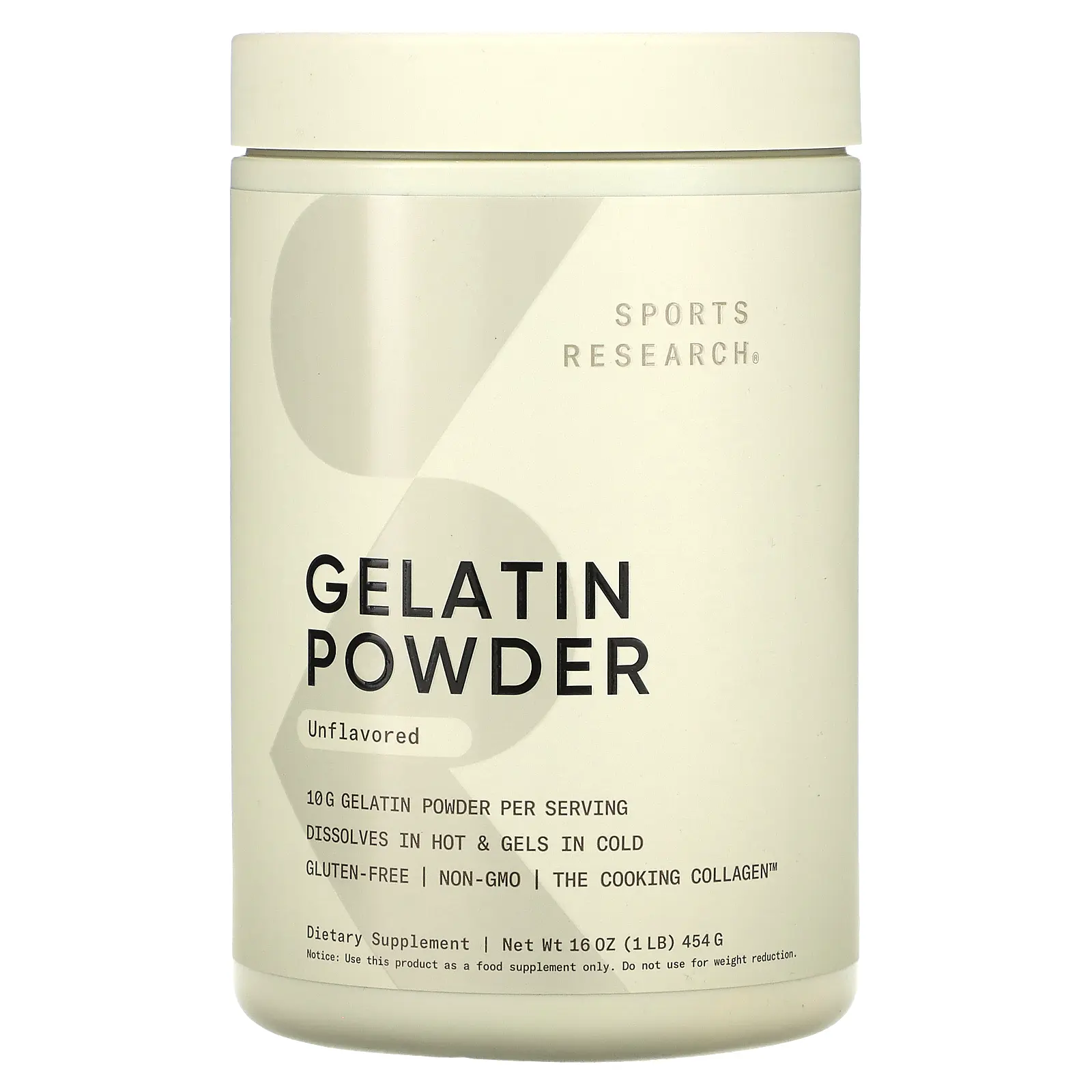 Sports Research Gelatin Powder, Unflavored, 1 lb (454 g)