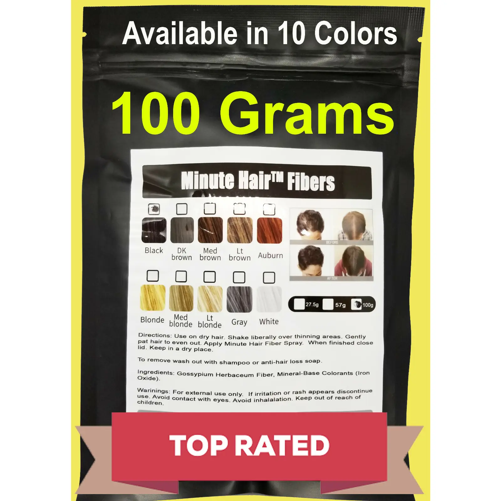 Minute Hair Fibers 100g Refill Black Brown Blond Gray White Auburn Hair Filler for Thickening & Building Thinning Hair Loss Concealer Top Rated Haircare