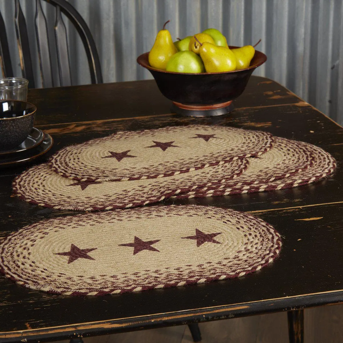 Burgundy Tan Star Jute Placemats - Set of 6