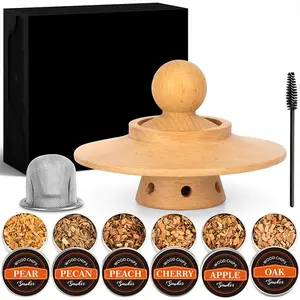 Wooden Cocktail Set with 6 Smoke Flavors, Creative Whiskey Gift, Wooden Charcoal Pieces, Smoker, Perfect for Bartenders & Enthusiasts, Home