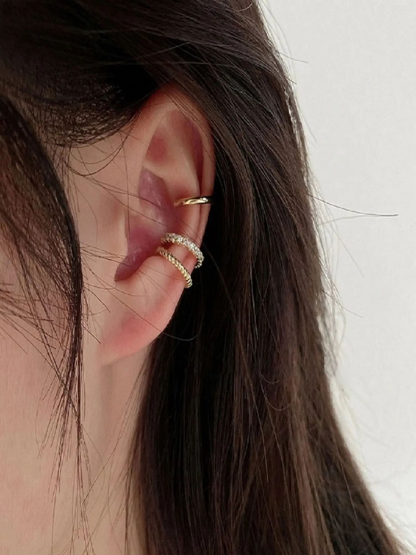 S925 silver set three simple retro C-shaped diamond-inlaid ear clips are suitable for women's daily holiday banquets Earring Stacking Set