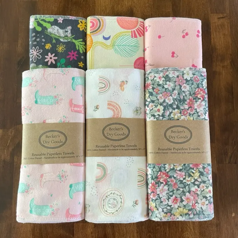 Limited Run 6 Pack Eco-Friendly Kitchen Paper Towel Replacement 100% Cotton Flannel Reusable Absorbent Sewn Edges for Durability Cleaning Koala