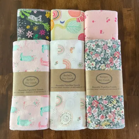 Limited Run 6 Pack Eco-Friendly Kitchen Paper Towel Replacement 100% Cotton Flannel Reusable Absorbent Sewn Edges for Durability Cleaning Koala
