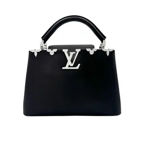 Pre-owned Louis Vuitton Taurillon Leather Shoulder Bags Capucines BB Crystal Flowers Black Handle Bag LV1960