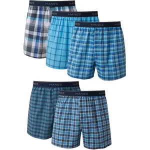 Men's Boxer Underwear, Exposed Waistband, 5-Pack Comfort Flex Woven Boxers in Assorted Colors & Patterns