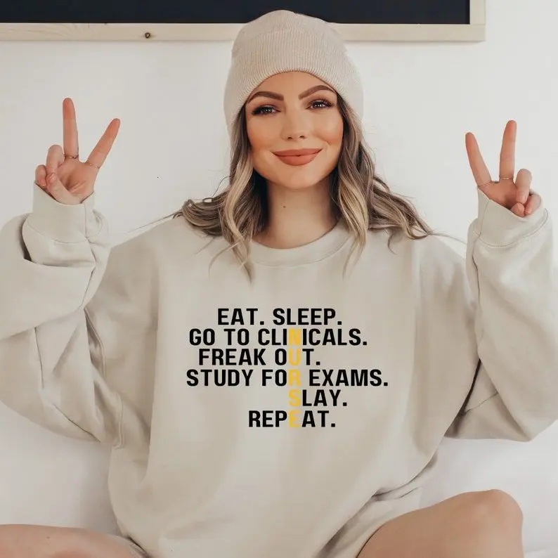 Nursing School Sweatshirt, Funny Nursing Student Crewneck, Cozy Study Grind Pullover, Cute Gift for Future Nurses