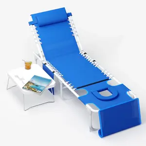 [HOT] Garvee 3-in-1 Tanning Chair, Folding Outdoor Lounge Chair with Face Hole, Side Table, 5-Position Reclining Backrest & Pillow, Portable Beach Chair for Pool, Patio & Garden