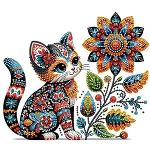 DIY Cat Animals Diamond Painting Kit Wall and Table Decor, Simple Assembly Acrylic Christmas Art Decoration, 30x30cm Frameless Gift