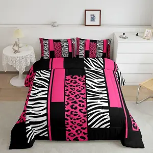 Leopard Zebra Comforter Set,Cheetah Pink White Black Comforter,Animal Print Luxury Bedding Set,Safari Designer Bedding Sets