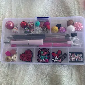 Themed Beadable Kits - Assorted Craft Supplies in Plastic Container to bead your own pens, keychains, or bookmarks