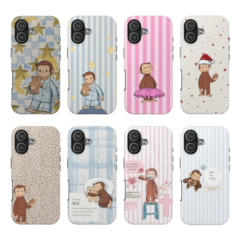 8 Cute Monkey Styles  2?in?1 Glossy Thick Film Phone Case , Cutest Design Case Cover with iPhone 17 Promax & More