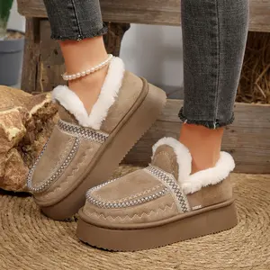 Women’s  Loafers Winter Warm Fleece Lined Slippers Platform Loafers Wave Stitch Decor Non-Slip Thick Sole Indoor Outdoor Shoes