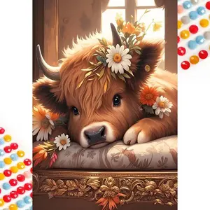 5D DIY Full Drill Round Diamond Art Painting Kit, Animal, Flower, Cushion Mosaic Canvas Art, Home Wall Decor, Perfect Gift for Birthday