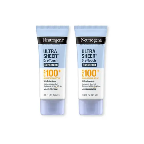 Neutrogena Ultra Sheer Dry-Touch Sunscreen Lotion Max 100+ Duo |  Broad Spectrum SPF 100 UVA/UVB Protection, Lightweight, Non-Greasy Sunscreen, Oxybenzone-Free, Antioxidant, Travel Size, 3 fl oz