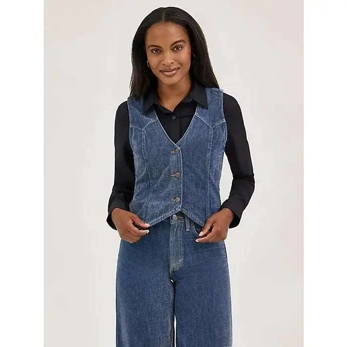 Wrangler Women's Sleeveless Sparkly Glam Comfortable Denim Vest - 1-Piece Outerwear Top (Style 112371981) for Fashion, Casual Wear, One Piece