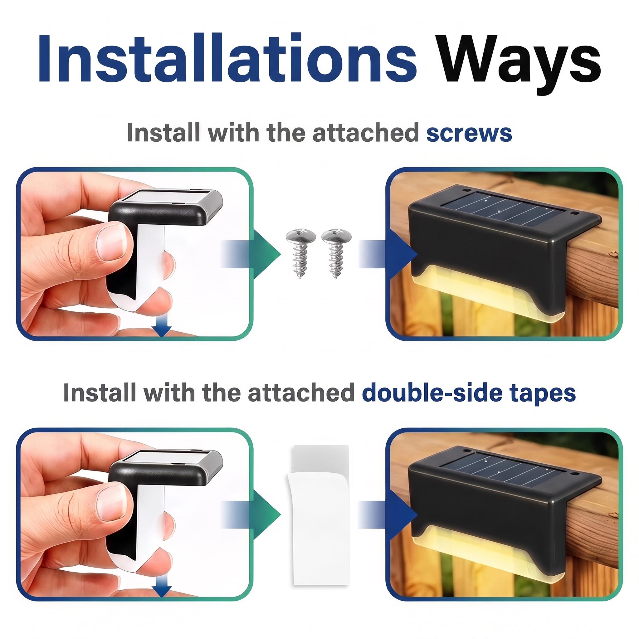 Solar Deck Step Lights, 3 Color Options, Auto Dusk to Dawn Sensor, Solar Powered Waterproof Outdoor Lighting for Patio Fence Stairs Garden Pathway-YY