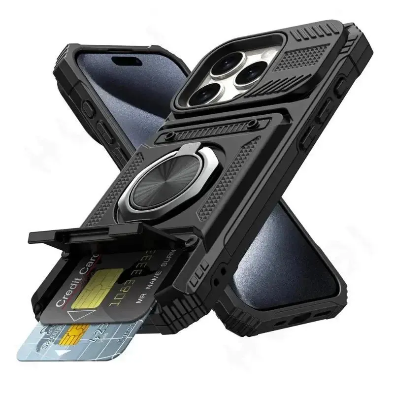 HAY Smartphone Casing for iPhone 17/17E, 16/16E, 15, 14, 13, 11 Pro Max Plus - Handheld Cellphone Devices Cover with Magnetic Rotatable Ring Kickstand, Heavy Duty Drop Protection, Wallet Functionality, Accessories