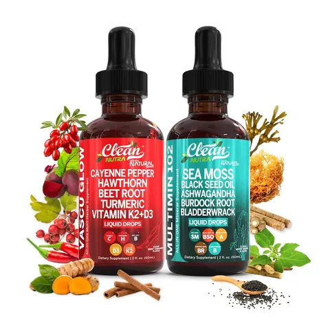 Clean Nutra Glow Mineral Duo | Cayenne Pepper, Hawthorn, Sea Moss & Circulation Support for Radiance Vitality Liquid Drops [Vascu Glow + MultiMin 102]