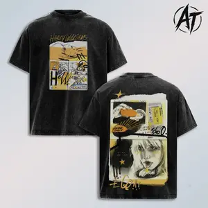 Hayley Williams Vintage Washed Oversized Graphic Tee, Paramore Inspired Indie Rock Streetwear Shirt, Sketch Collage Portrait Back Print T Shirt, Alternative Grunge Y2K Aesthetic Heavyweight Cotton Unisex Top, Retro Emo Music Merch Gift for Fans