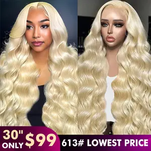 【LALULA】30 Inch 613 Lace Front Wig Human Hair 13x6 Transparent Lace Blonde Lace Front Wigs 613 Body Wave Lace Front Wigs Human Hair Pre Plucked 613 HD Lace Frontal Wig 200% Density