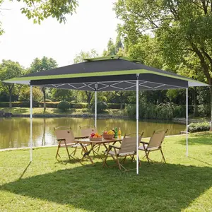 13x13 Pop Up Canopy Tent with Center Lock, UPF 50+ Sun Block Easy Up - Gray with Green Trim, Wheeled Carry Bag Included for Patio & Camping