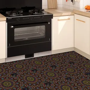 Vintage Mandala Peel & Stick Floor Tiles, PVC Waterproof Removable Tile Stickers, Easy DIY Home Decoration Solution