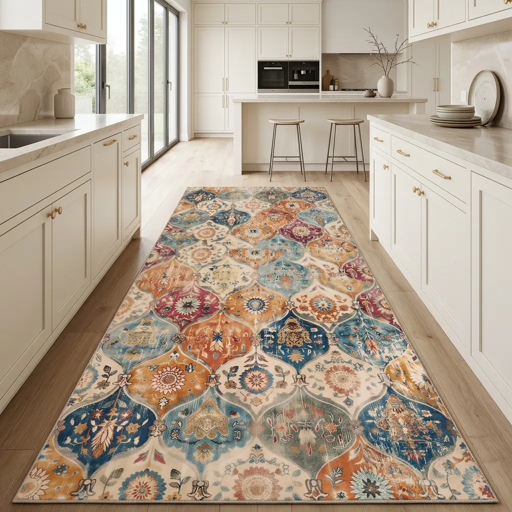 RUGIXE Machine Washable Colorful Moroccan Kitchen Rug 3x7 3x10 ft, Boho Floral Soft Velvet Low Pile Kitchen Mat with TPR Non Slip Backing for Kitchen Sink, Laundry Room, Entryway