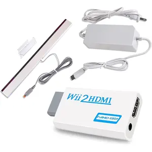 3 in 1 Accessories Bundle Kits for Wii, AC Power  Adapter + Wii to hdmi Converter and Wired  Ray Sensor Bar Compatible with  Wii