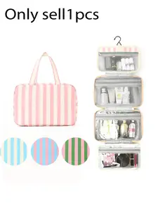 Rainbow Striped Hanging Toiletry Bag, 4-Layer Transparent Compartment Travel Cosmetic Storage, Wet Dry Separation Design, Great Gift