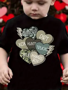 Summer YBY Boys "xoxo Mama's Boy Trucks" Letter Heart Print Stylish Versatile T-Shirt