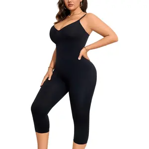 Outdoors & sports Tummy Control Bodysuits Full Body Suit Shapewear One Piece Capri Jumpsuits for Women Body Shaper (Black, XX-Large)