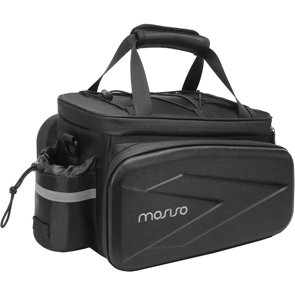 MOSISO Bike Rear Seat Rack Bag - 8L Insulated Trunk Cooler with 2 Side EVA Pockets, Foldable Side Panniers, 4 Hook-and-Loop Fastener Straps, Carry Handle, Adjustable Shoulder Strap, 16L Expandable Commuting Cycling Cargo Storage Pouch