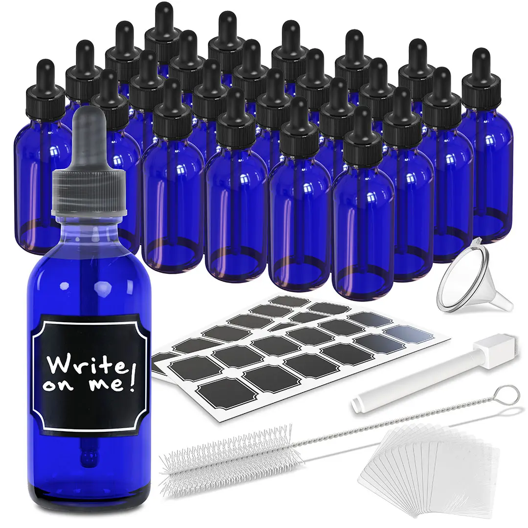 Nevlers 2 Oz Leakproof Blue Glass Dropper Bottles (Pack of 24)