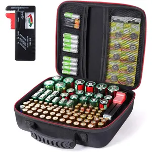 Battery Organizer Case Box with Tester BT168 -for All Types Batteries Container, Fireproof & Waterproof Battery for Home Drawer, Small Holder for AA AAA C D 9V (Holds 104+)