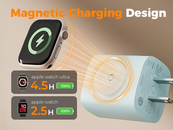 Charging Blocks for Apple Watch, 3-in-1 PD 20W USB C Charger Block with Built-in Wireless Watch Charging, Dual Ports Wall Charger Compatible with iPhone,iWatch