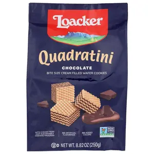Quadratini Chocolate Wafer Cookies - 30% Less Sugar - Premium Crispy Bite Size Wafers with Chocolate Cream Filling - Resealable Family Pack -