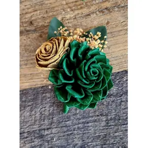 Hunter Green and Gold Dahlia Boutonniere